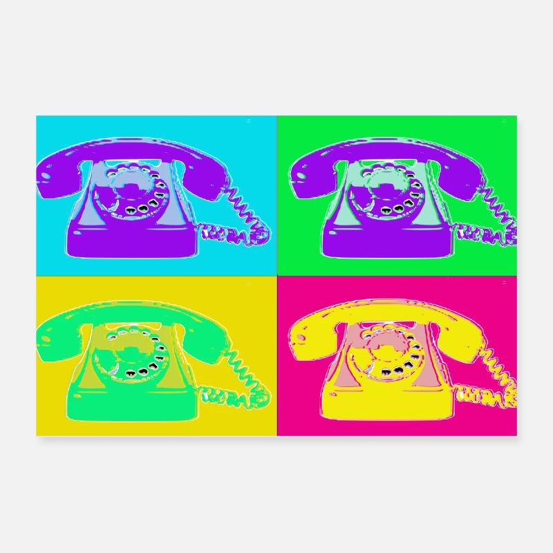 Pop Art Quad Neon Phone Poster 12" x 8" (30x20 cm)