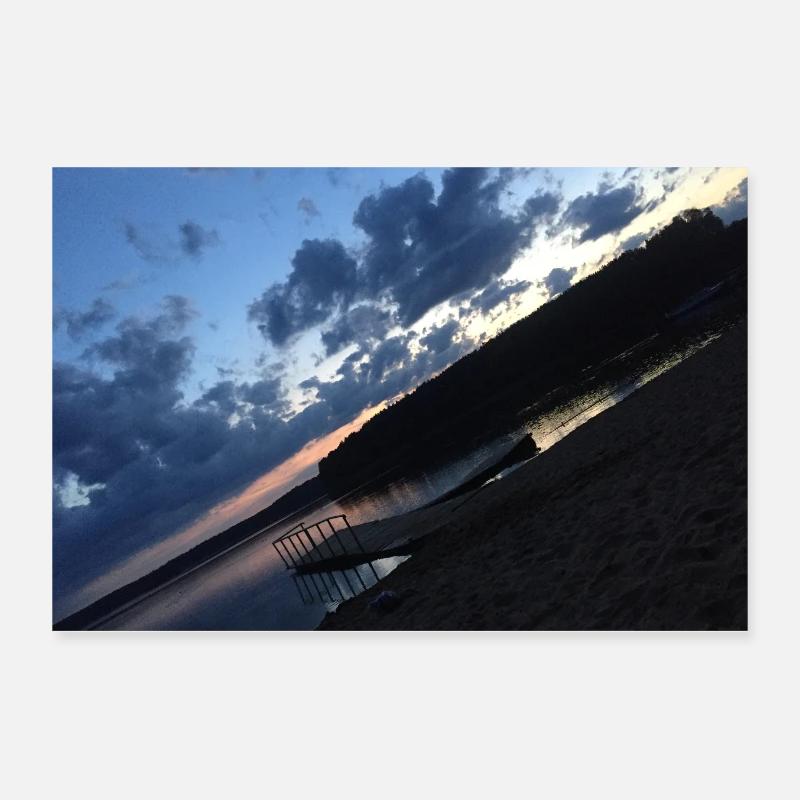 Coucher de soleil sur le lac avec un bateau en briques Poster 30 x 20 cm