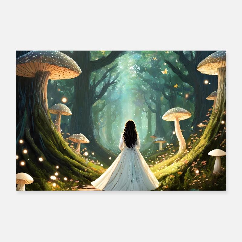Forêt de conte de fées avec des champignons Poster 30 x 20 cm