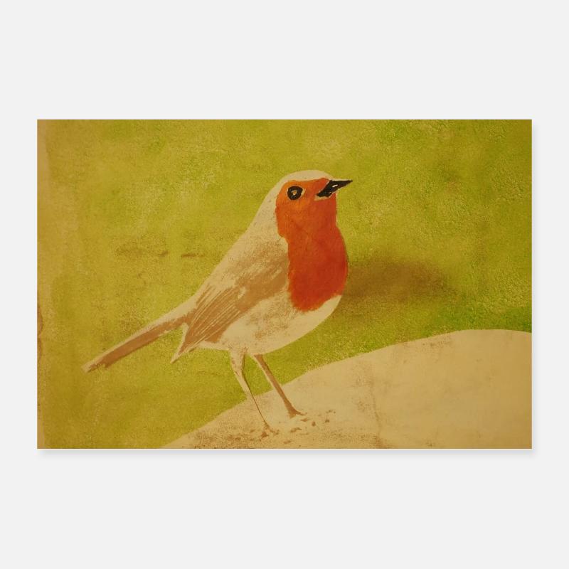 Vogelillustration mit rotem Bauch Poster 30x20 cm