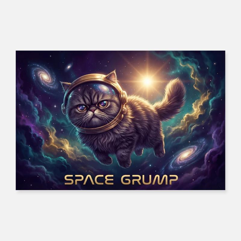 Space Grump Space Cat Néon Poster 30 x 20 cm