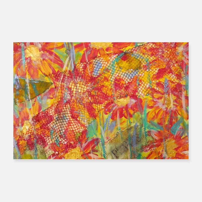 Lebendige Blumenwiese im Impressionstil Poster 30x20 cm