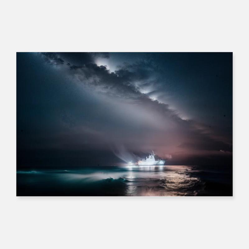 Ship at night Poster 12" x 8" (30x20 cm)