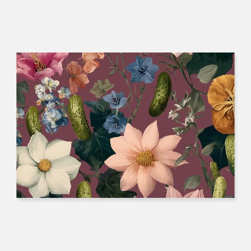 Botanical Pickle Pattern – Floral Cucumber Design Poster 30x20 cm