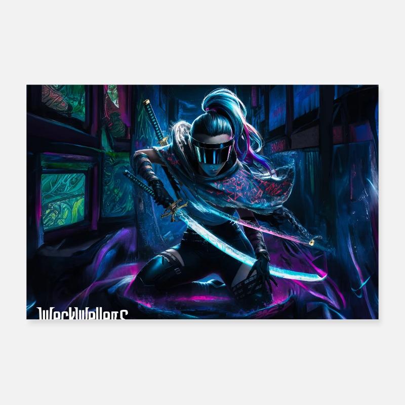 graffiti anime samurai Poster 30x20 cm