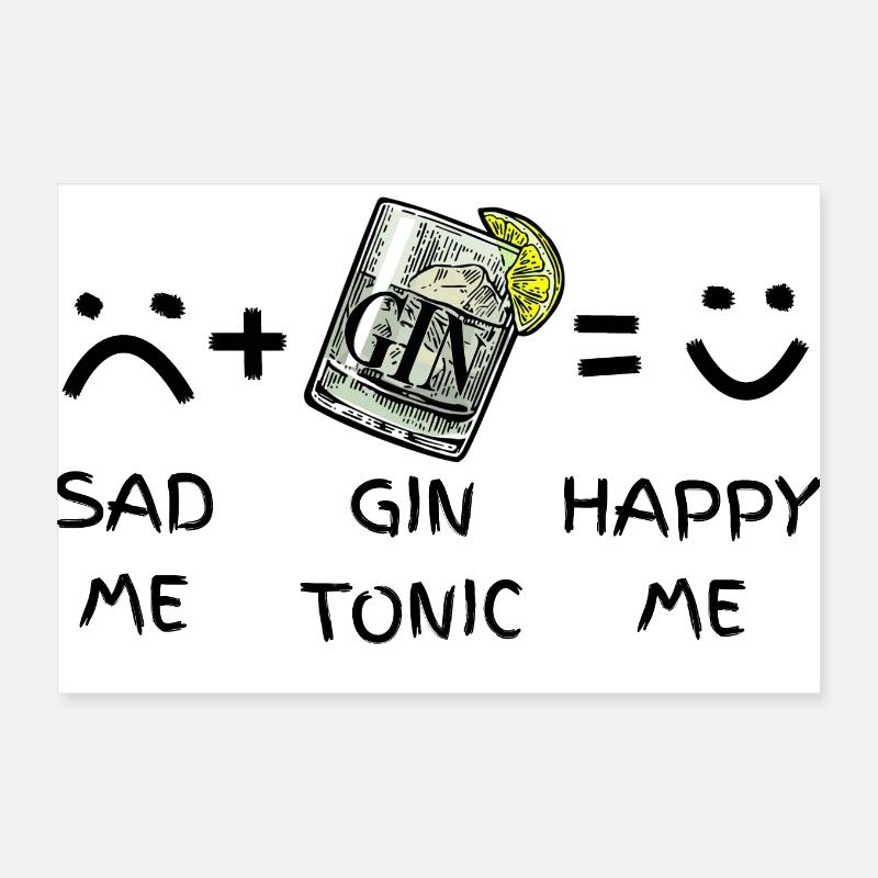Sad Me (sad) + Gin Tonic = Happy Me Poster 12" x 8" (30x20 cm)