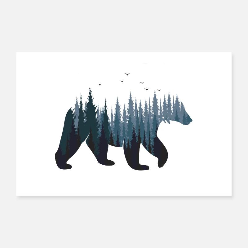 Bear - forest - Poster 12" x 8" (30x20 cm) - white