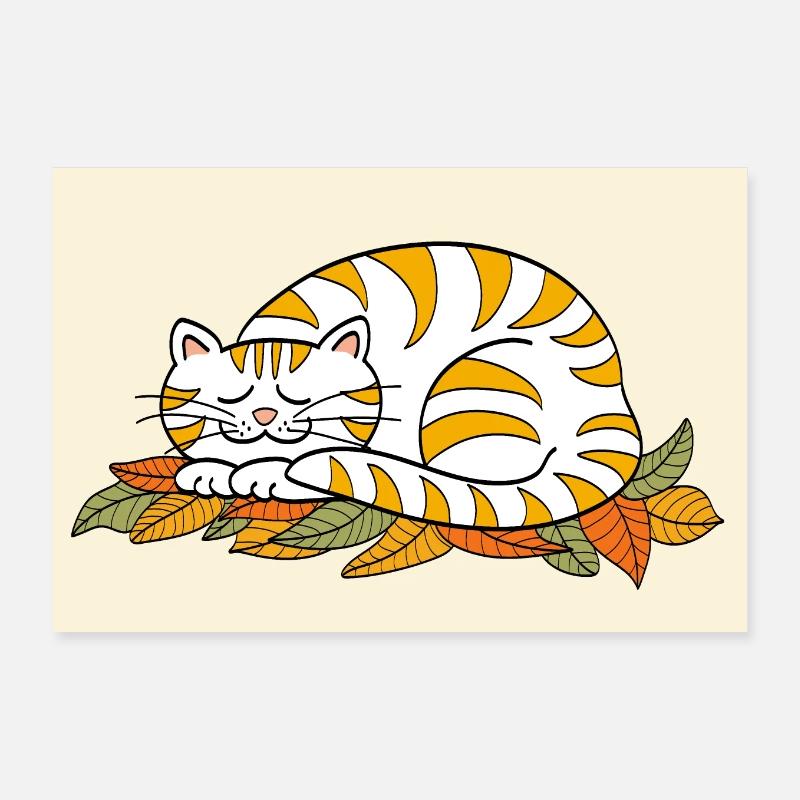 Chaton de couchage sur feuilles d'automne / affiche Poster 30 x 20 cm