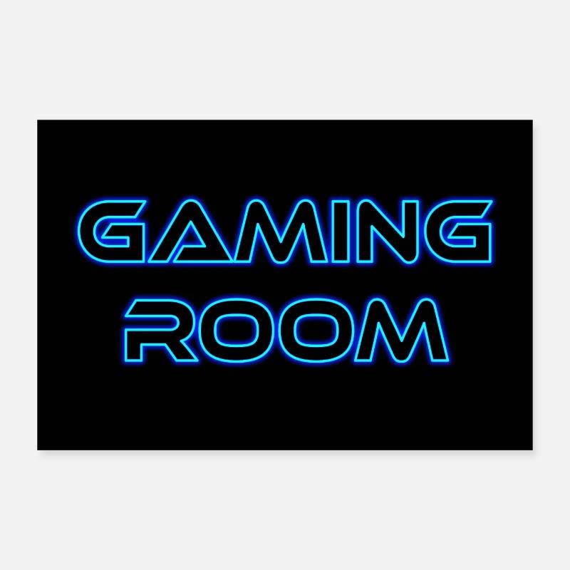 Gaming Room blue Zockerraum - Poster 30x20 cm - Weiß