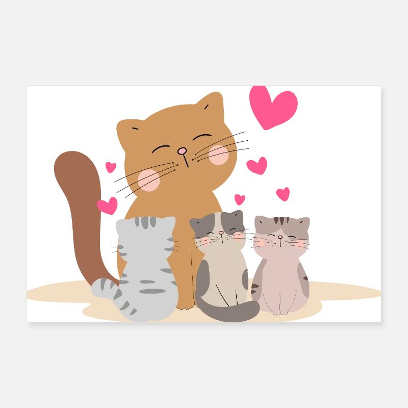 Mutter Katze mit ihren Kätzchen mit so viel Liebe! Poster 30x20 cm