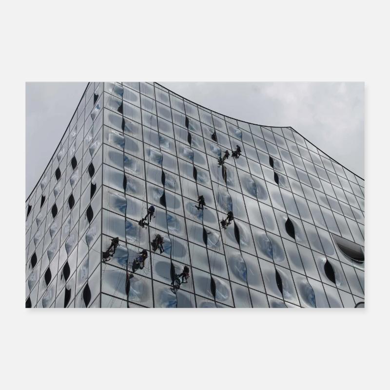 Elbphilharmonie mit Fensterputzern Poster 30x20 cm