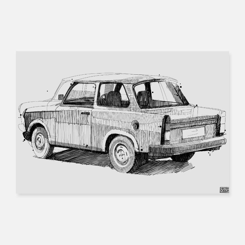 Hand-drawn Trabant Poster 12" x 8" (30x20 cm)