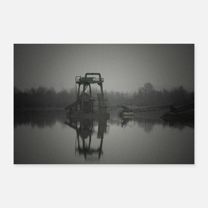 Style industriel Baggersee noir blanc rétro Poster 30 x 20 cm