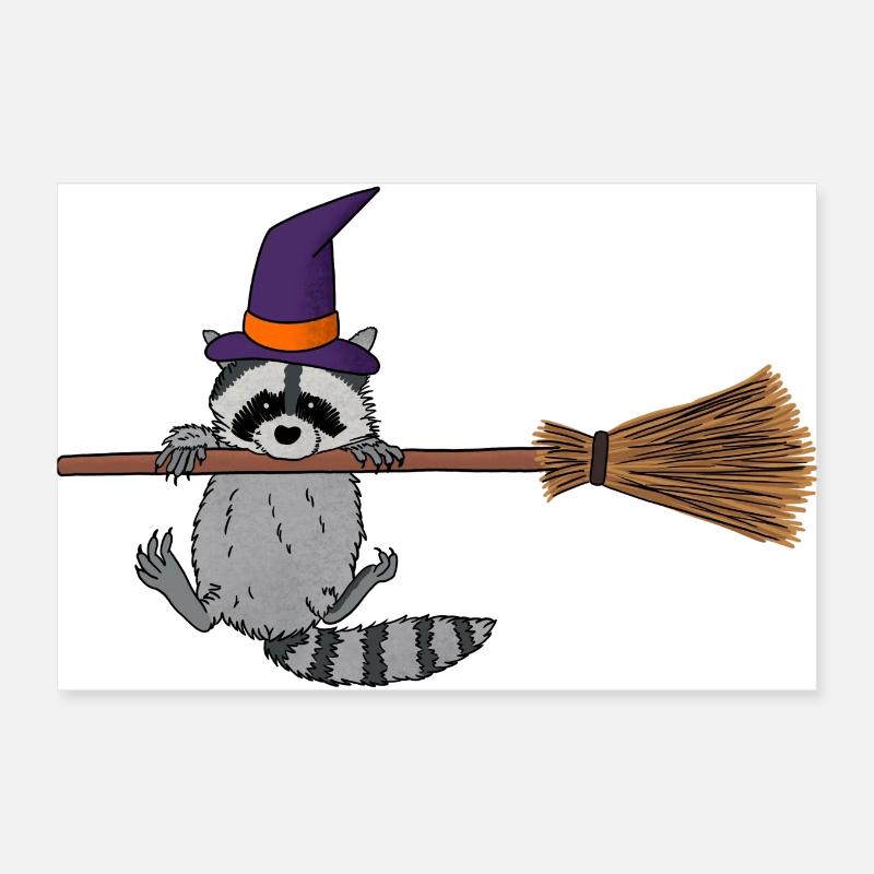 niedlicher Waschbär Hexe Poster 30x20 cm