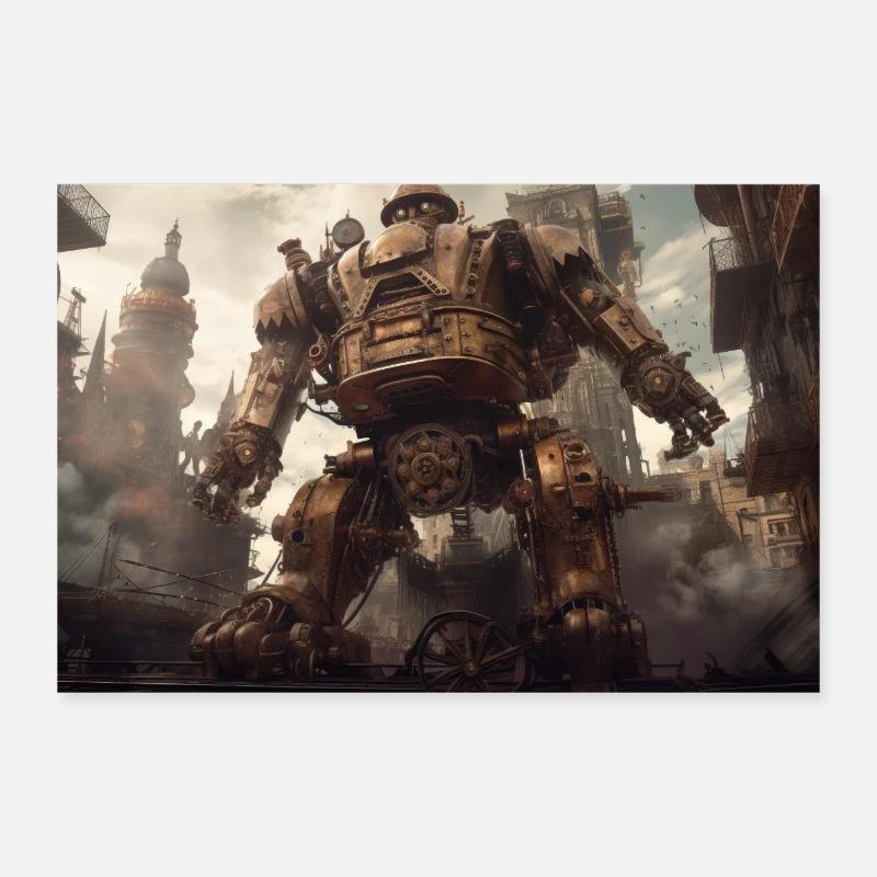 Epischer Riesenroboter Im Steampunk-stil - Poster 30x20 cm - Weiß