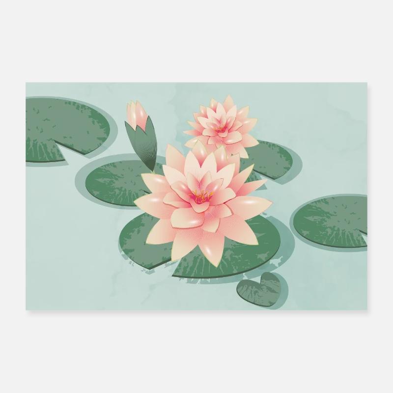 Fleurs de nénuphars avec bourgeon dans l’étang de nénuphars Poster 30 x 20 cm
