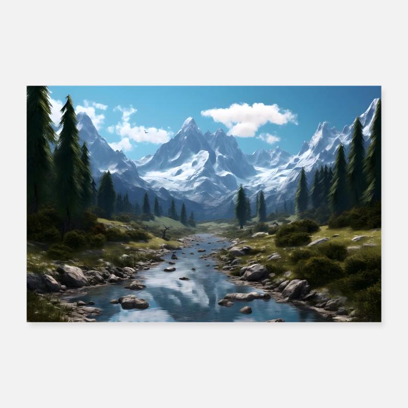 Landscape: Stream, Forest, Nature Poster 12" x 8" (30x20 cm)