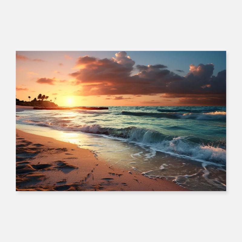 Coucher de soleil solitaire sur la plage Poster 30 x 20 cm