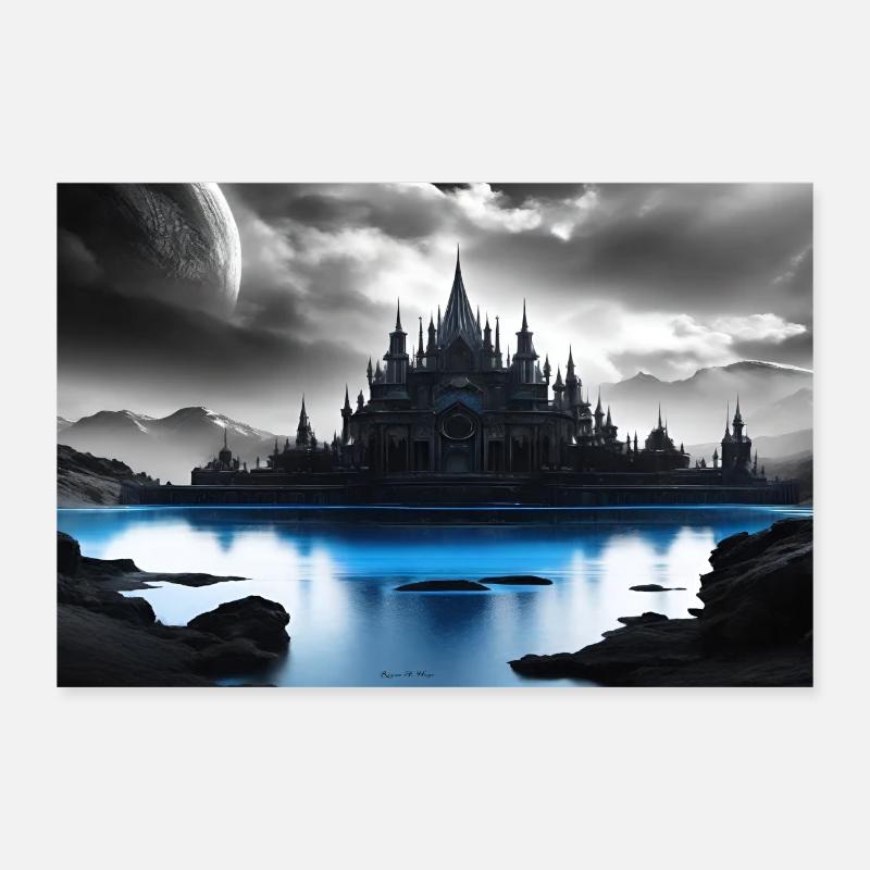 DarkFantasy Castle - Poster 12" x 8" (30x20 cm) - white