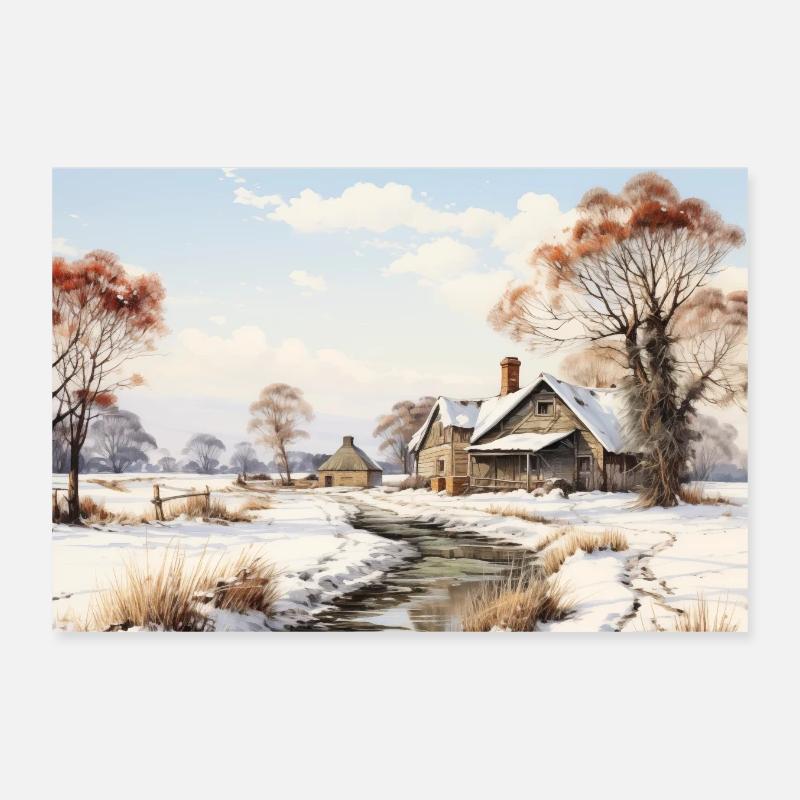 Winterzeit Aquarell Farbgemälde Poster 30x20 cm