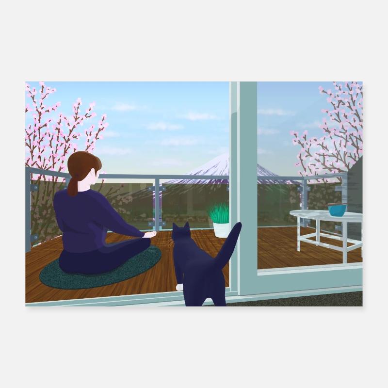 Zen sur le balcon avec chat Poster 30 x 20 cm