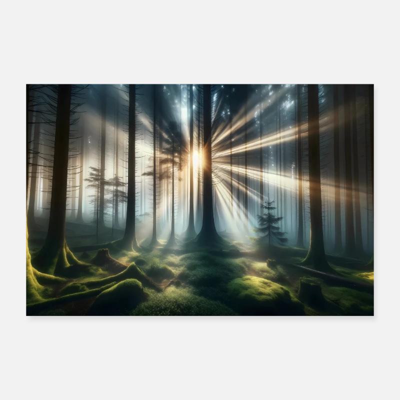 Poster Sun breaking through the forest Poster 12" x 8" (30x20 cm)