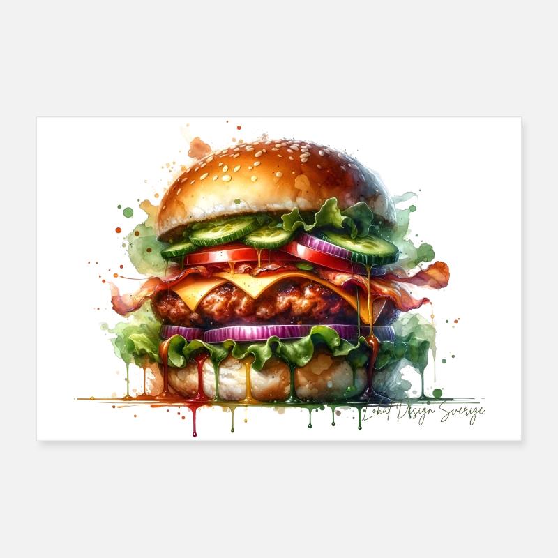 Mordez à pleines dents dans ce design de hamburger juteux ! Poster 30 x 20 cm