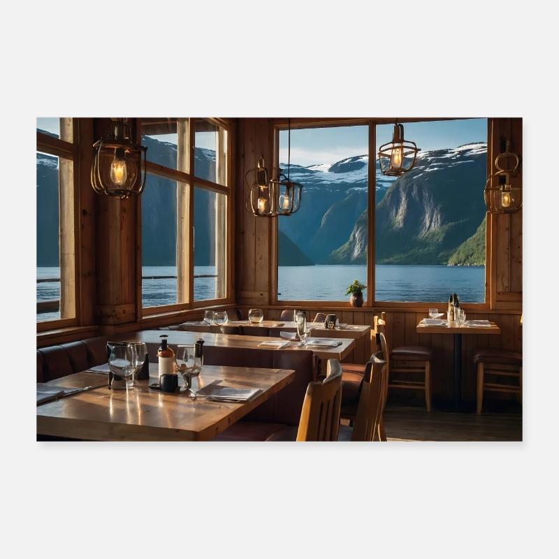 Fjordutsikt Spiseri Poster 12" x 8" (30x20 cm)