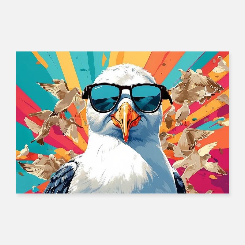 Coole Möwe im Getümmel - Poster 30x20 cm - Weiß