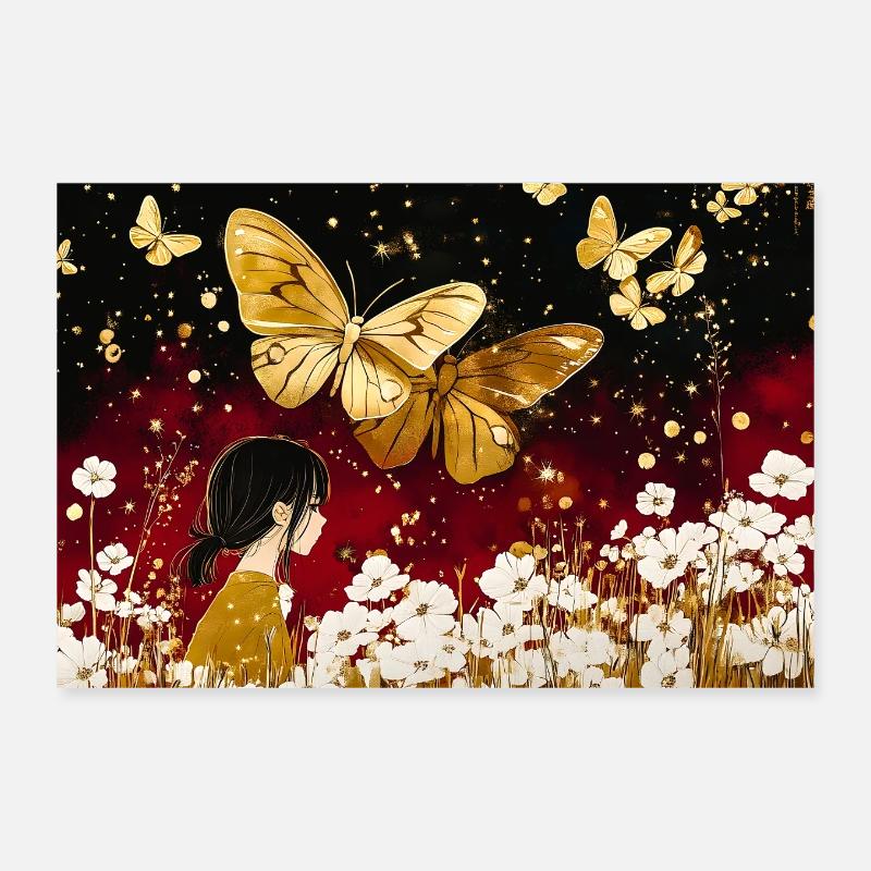 Goldene Sternfee und Schmetterlinge Poster 30x20 cm