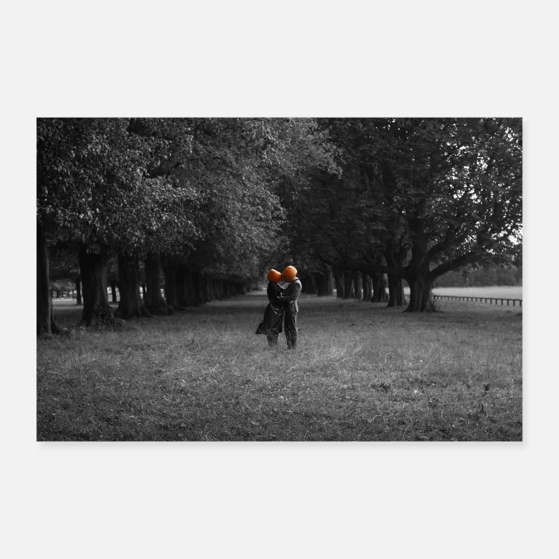 Silhouetted Pumpkin Couple Under Tree Canopy Poster 12" x 8" (30x20 cm)