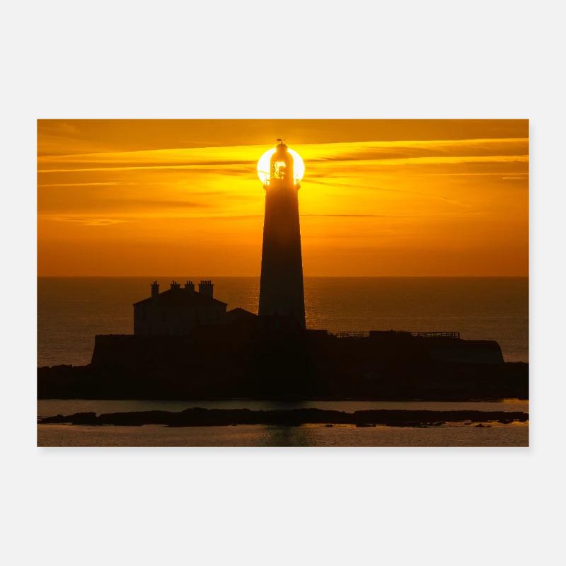 sunrise St Marys Lighthouse Poster 12" x 8" (30x20 cm)