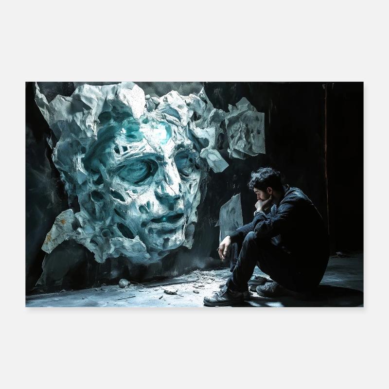 Rock Face and Thoughtful Man Poster 12" x 8" (30x20 cm)