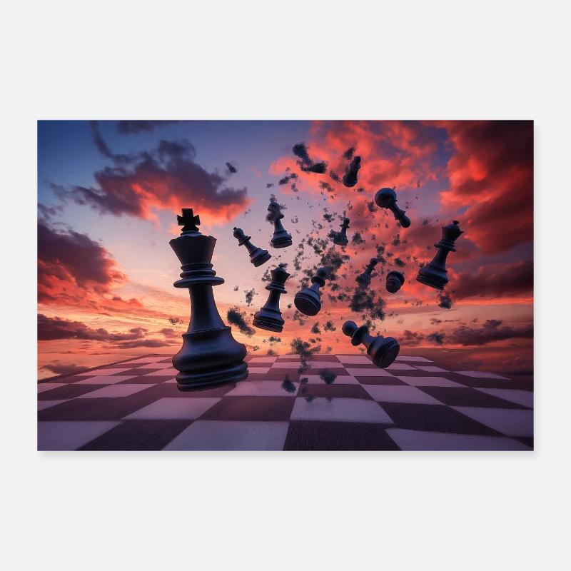 Des pièces d’échecs dans la tempête des couleurs Poster 30 x 20 cm