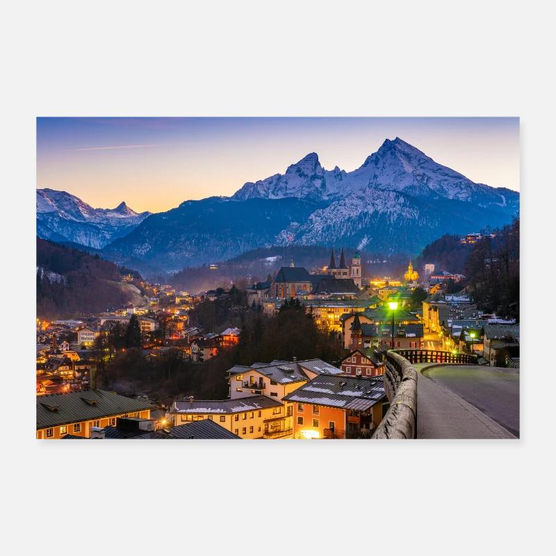 Berchtesgaden mit Watzmann - Poster 30x20 cm - Weiß
