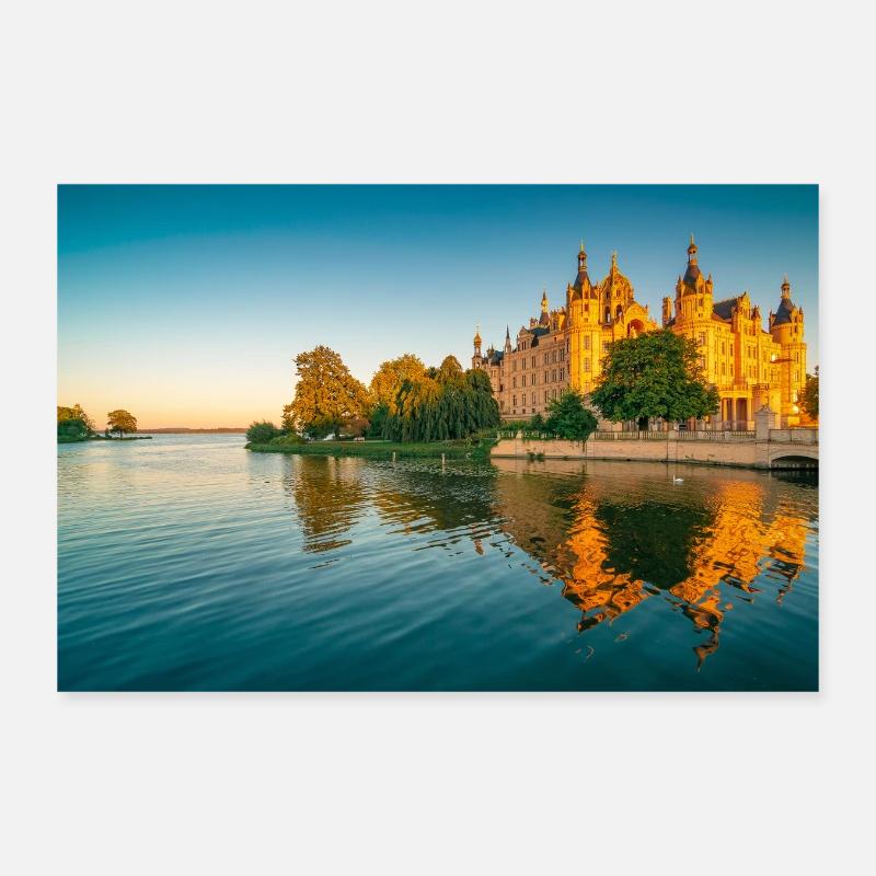 Château de Schwerin au coucher du soleil Poster 30 x 20 cm