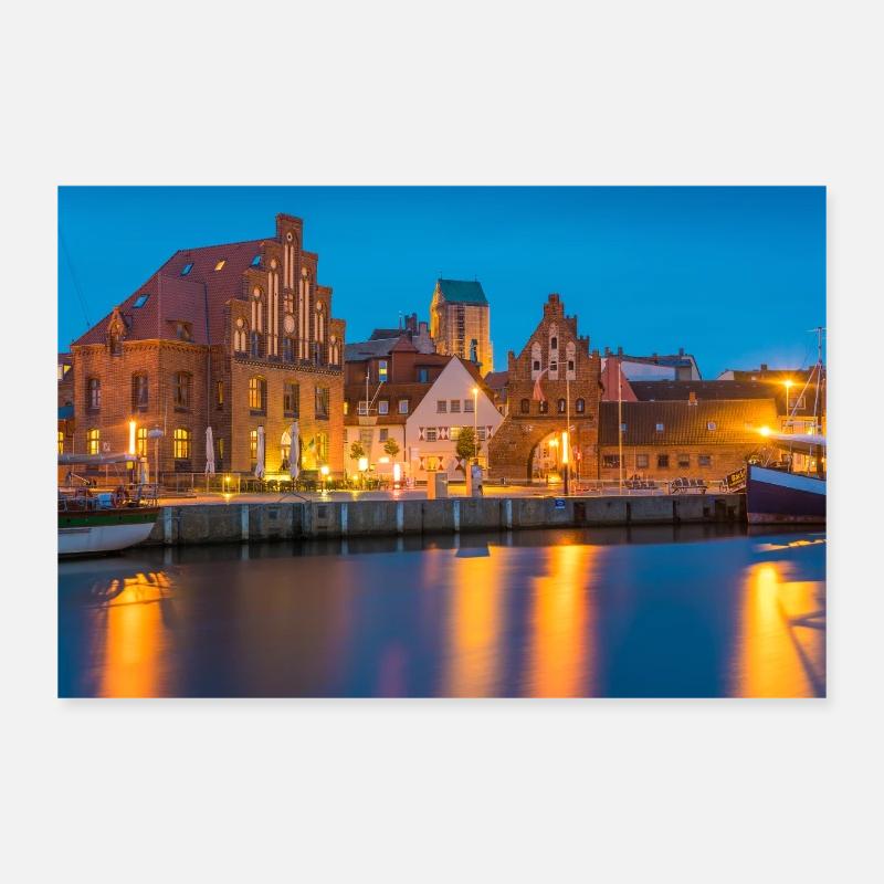 Wismar am Abend - Poster 30x20 cm - Weiß