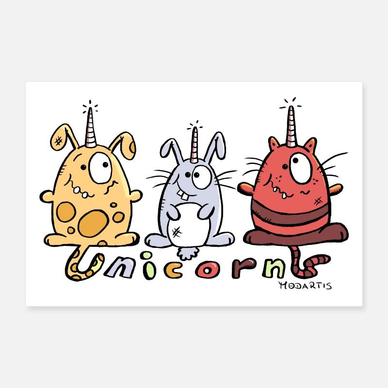 Three Funny Unicorns Poster 12" x 8" (30x20 cm)