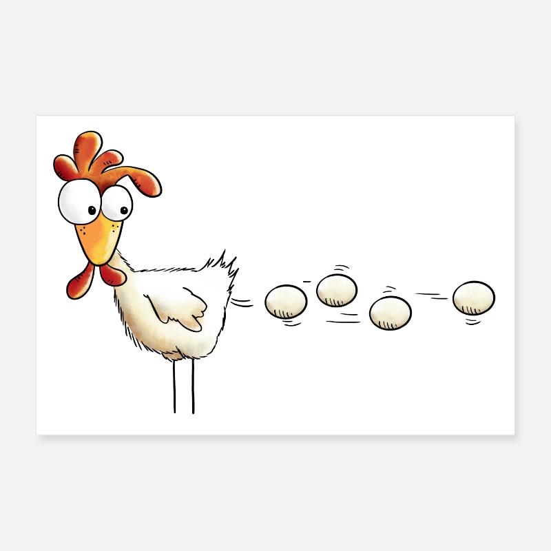 Poule pond un oeuf dessin animé - Poster 30 x 20 cm - blanc