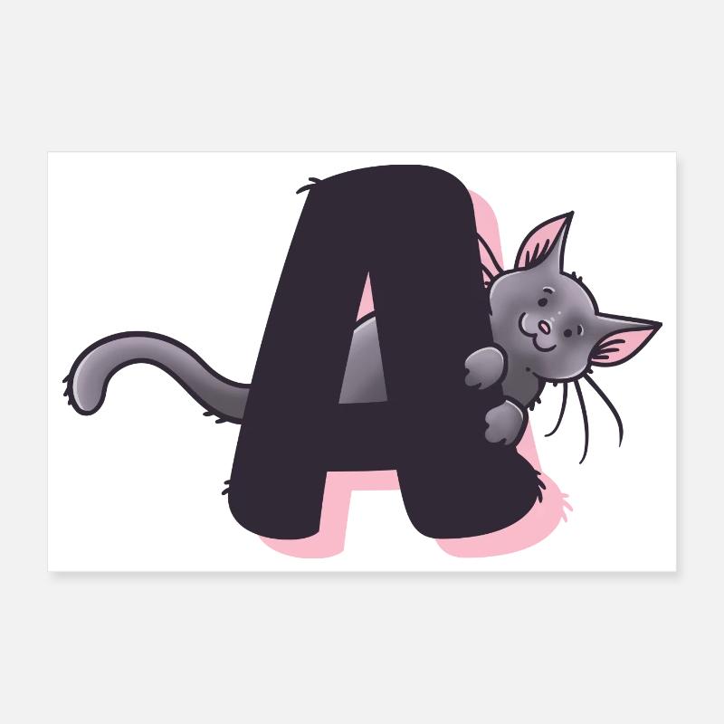 Katze Buchstabe A - Poster 30x20 cm - Weiß