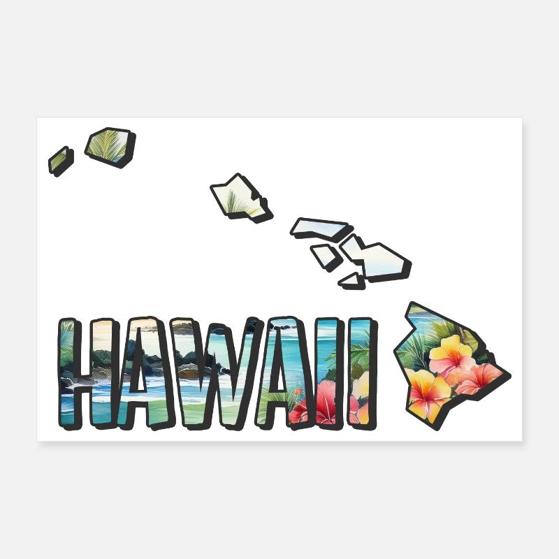Carte à l’aquarelle d’Hawaï Poster 30 x 20 cm