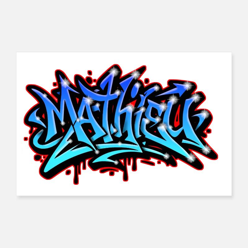 Mathieu Graffiti Neon Druckbar auf Textil Poster 30x20 cm