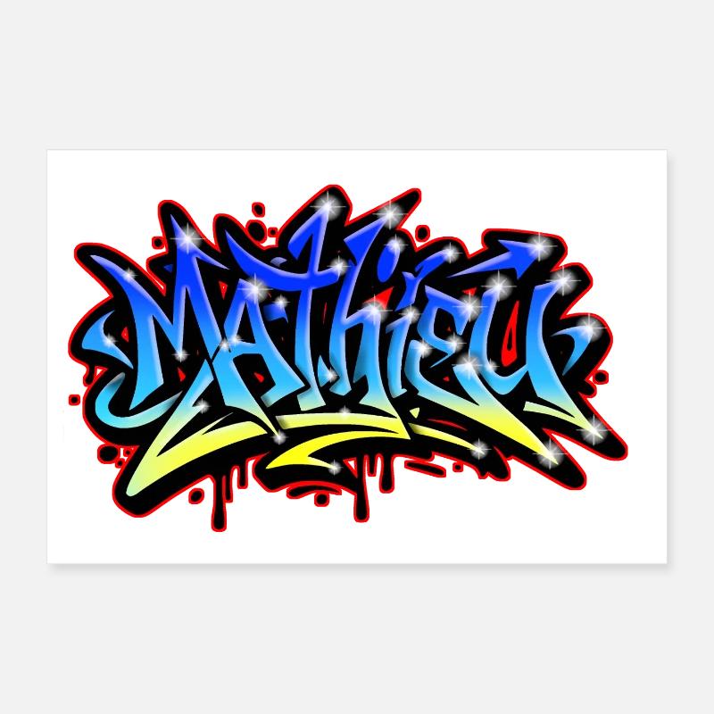 Mathieu Graffiti Printable Blue Yellow Poster 12" x 8" (30x20 cm)