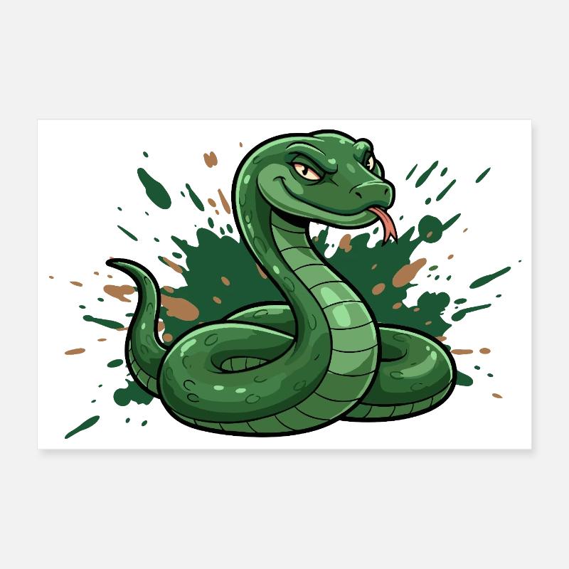 Grüne Comic-Schlange mit Spritz-Splash Poster 30x20 cm