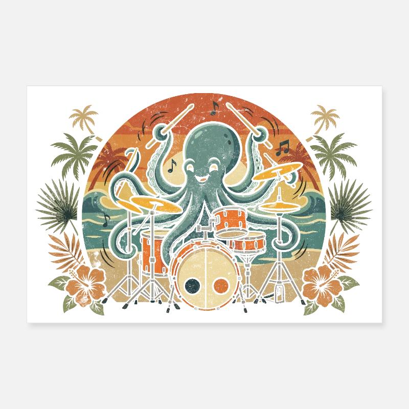 Percussionniste Tropical Octopus Poster 30 x 20 cm