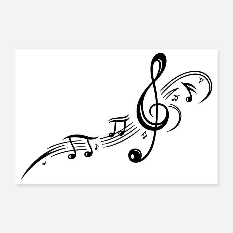 Clef with music notes, modern Tribal Tattoo Style. Poster 12" x 8" (30x20 cm)