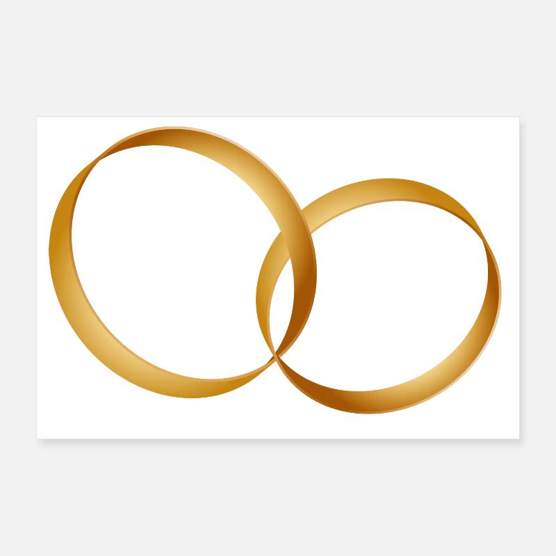 zwei goldene Ringe - Ehering - Hochzeit - Poster 30x20 cm - Weiß