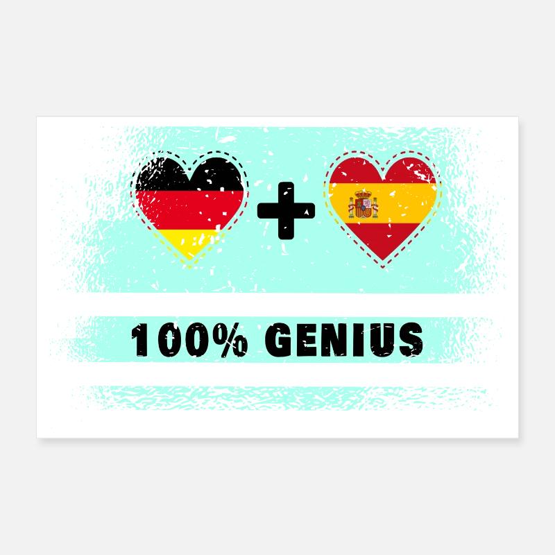 Spain and Germany flag 100% genius Poster 12" x 8" (30x20 cm)