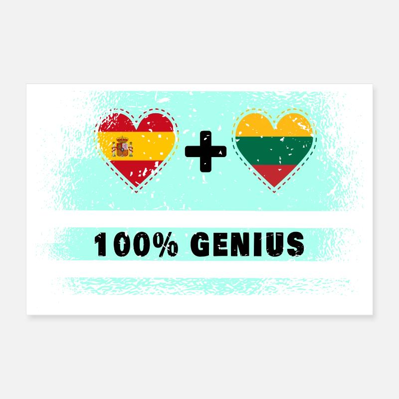 Spain and Lithuania flag 100% genius Poster 12" x 8" (30x20 cm)