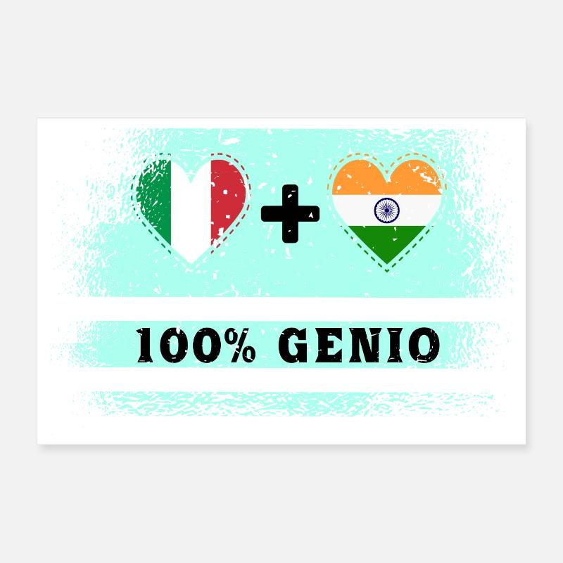 Drapeau de l’Italie et de l’Inde 100 % Genius Poster 30 x 20 cm